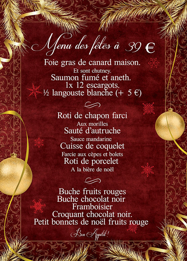 Menu des fêtes à 39€